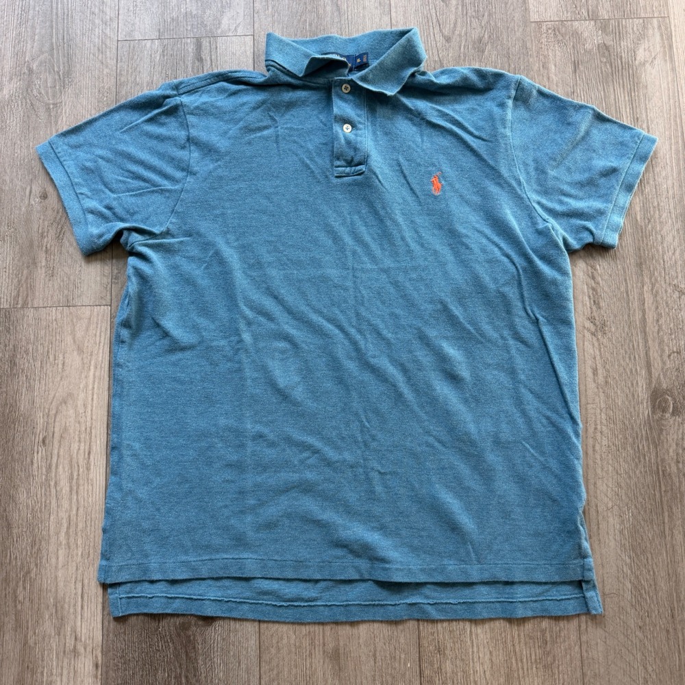 Polo Ralph Lauren Mens XL Blue Custom Fit Polo Orange Pony Logo Shirt